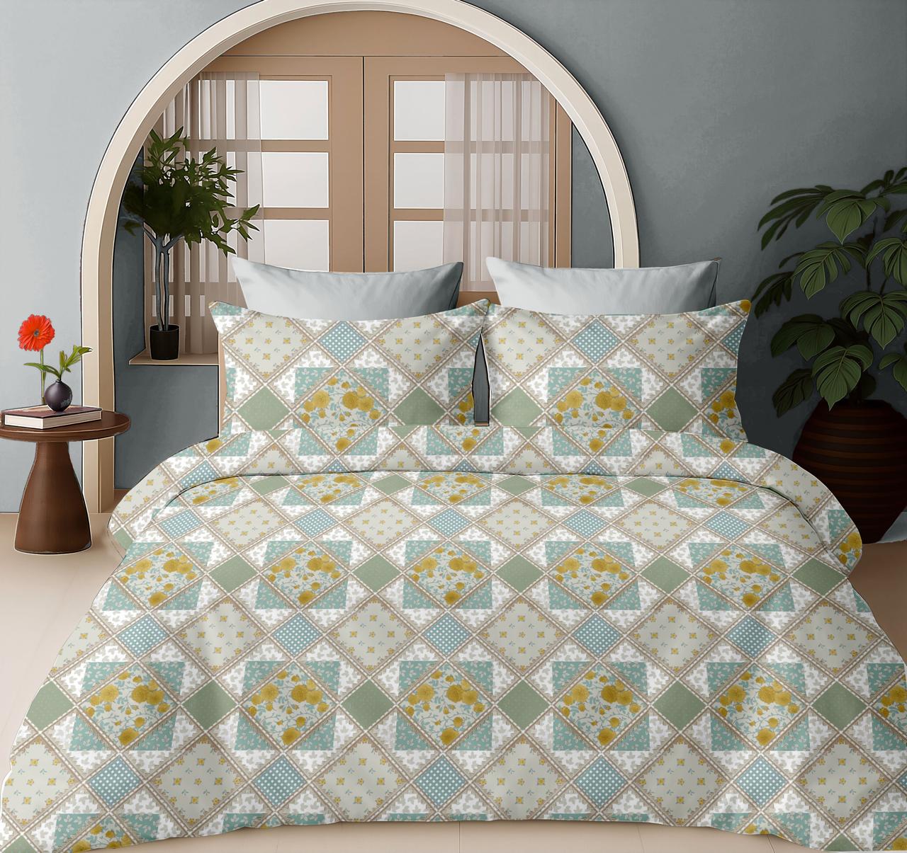 White, Mustard & Grey Bedsheet
