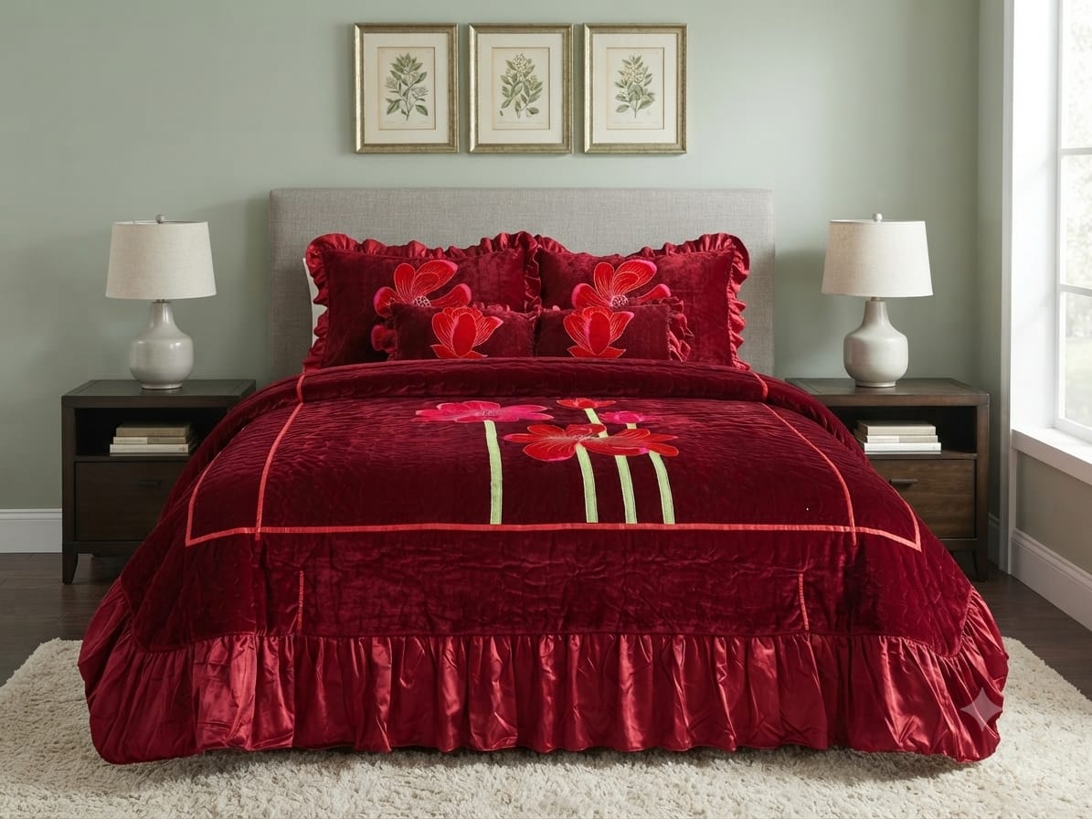 Maroon & Red Quilted Bedcover