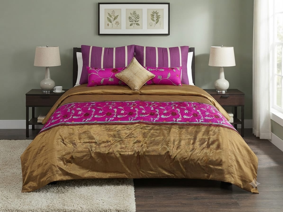 Gold & Pink Quilted Bedcover